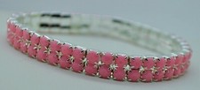 Pink 2Row Crystal Rhinestone Stretch Wristband Bracelet Fashion Wedding Bridal