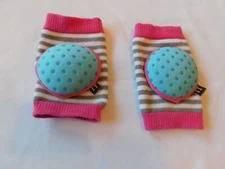 Tunno Tots Girl's Baby Crawler Protective Knee Pads Striped Pink Blue Grey White