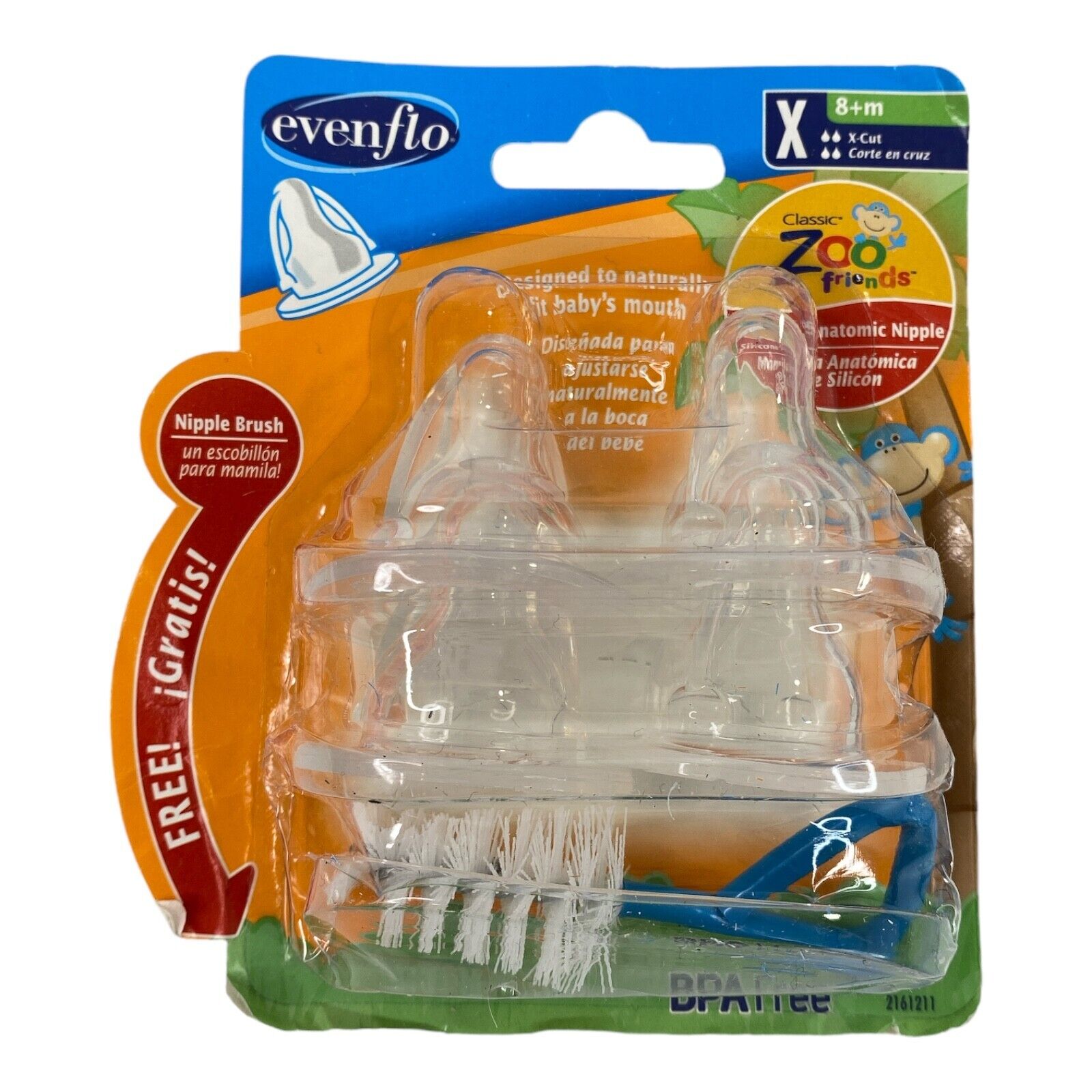 Evenflo Zoo Friends 4 Count Silicone Anatomic Nipple With Brush X-cut for  sale online