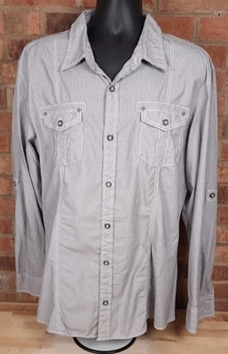 BKE White Gray Pinstripe Slim Fit Button Down Roll Tab Shirt Mens Size 2XL NEW
