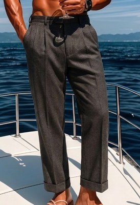 Alan Flusser Dress Pants Mens 36/31 Gray Pleated Cuffed Wool Blend Office