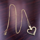 ESTATE 10K YELLOW GOLD NATURAL BAGUETTE DIAMONDS HEART PENDANT 18" NECKLACE 7907 — photo 2