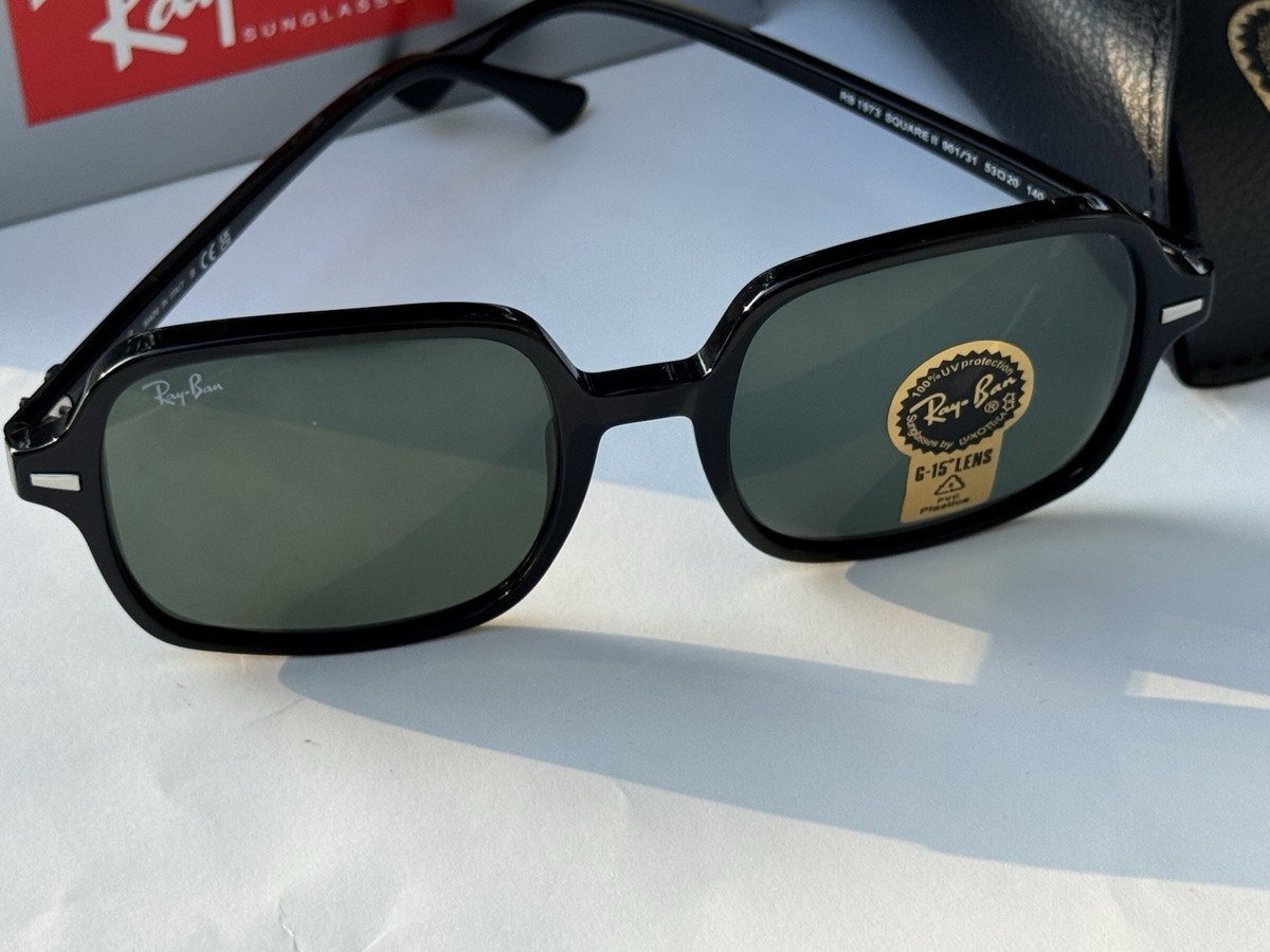 Ray-Ban Black RB1973 Square Sunglasses G-15 Green Lens 901/31 53-140 Ray-Ban Raimond L (56 - 18) with Green lenses and Black  main image 4