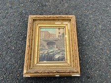 Tableau XIXe – Paysage de rivière au pont (Cadre doré style Louis XVI)