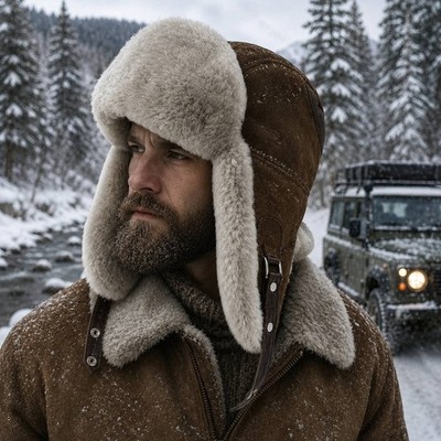 Premium Sheepskin Leather Aviator Hat Handmade Fur Ushanka Winter Trapper Cap