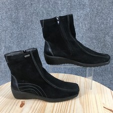 Rohde Ankle Boots Womens 7 Black SympaTex Square Toe Zip Wedge Casual Suede