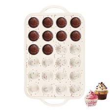 Silicone Mini Muffin Pan With Metal Reinforced Frame - 24 Cups Durable Silico...