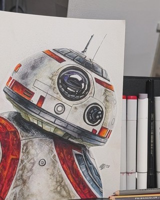 Realistic Drawing Of Star Wars BB8 With Copic Marker And Pen (8 X11 On Paper)