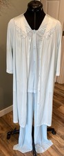 Vintage Pajama Set 3 pc. Vassarette USA Top  Pants with Robe-Light Blue Size L