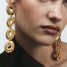 Hollow Flower Dangle Earrings Gold Plated Retro Statement Women Jewelry 2PCS