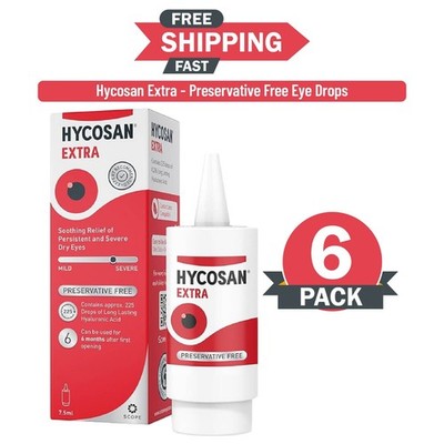 6 X Hyco-san Extra Preservative-Free Lubricating Eye Drops 7.5ml. EXP-10/2026