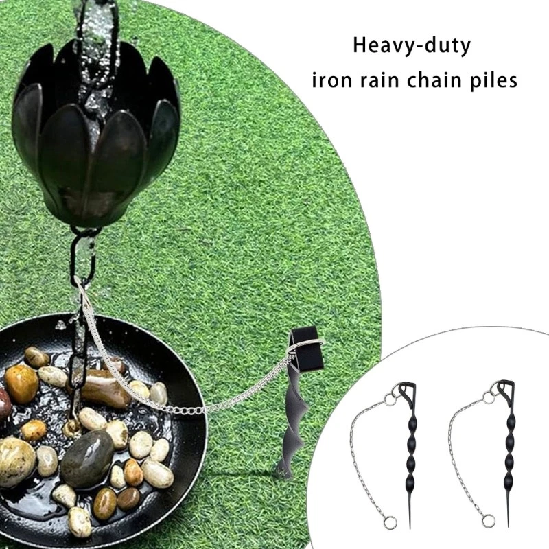 Set of 2 Metal Anchoring Stake Rain Chain Stabilizers Outdoor Mounting Solution