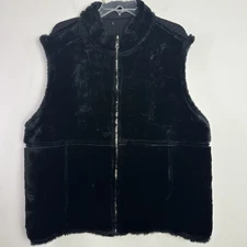 Preston & York Womens 2X Faux Fur Reversible Zip Vest Black Sleeveless Fuzzy