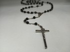 Vintage Italian Silvertone & Black Beaded INRI Catholic Rosary Stamped Italy 10g — photo 7