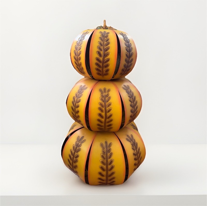 Metal Pumpkin Stack 3 Tier Rustic Farmhouse Decor Orange Yellow Accent HomeDecor