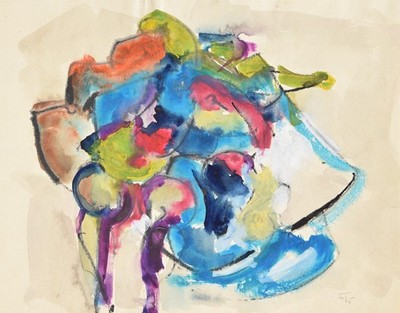 Sabine Ebel 1945-2015 Oldenburg/opaque colors watercolor 1965 abstraction still life