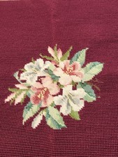 VTG Luxury Canvas Finished Wool Needlepoint Floral Maroon Rose Seat Cover 18x20