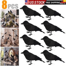 8x Halloween Black Crows,Realistic Feathered Crow Ravens Prop for Inddor Outdoor