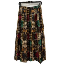 Vintage Made in USA Pleated Midi Skirt Plaid Equestrian patchwork Design Size 8