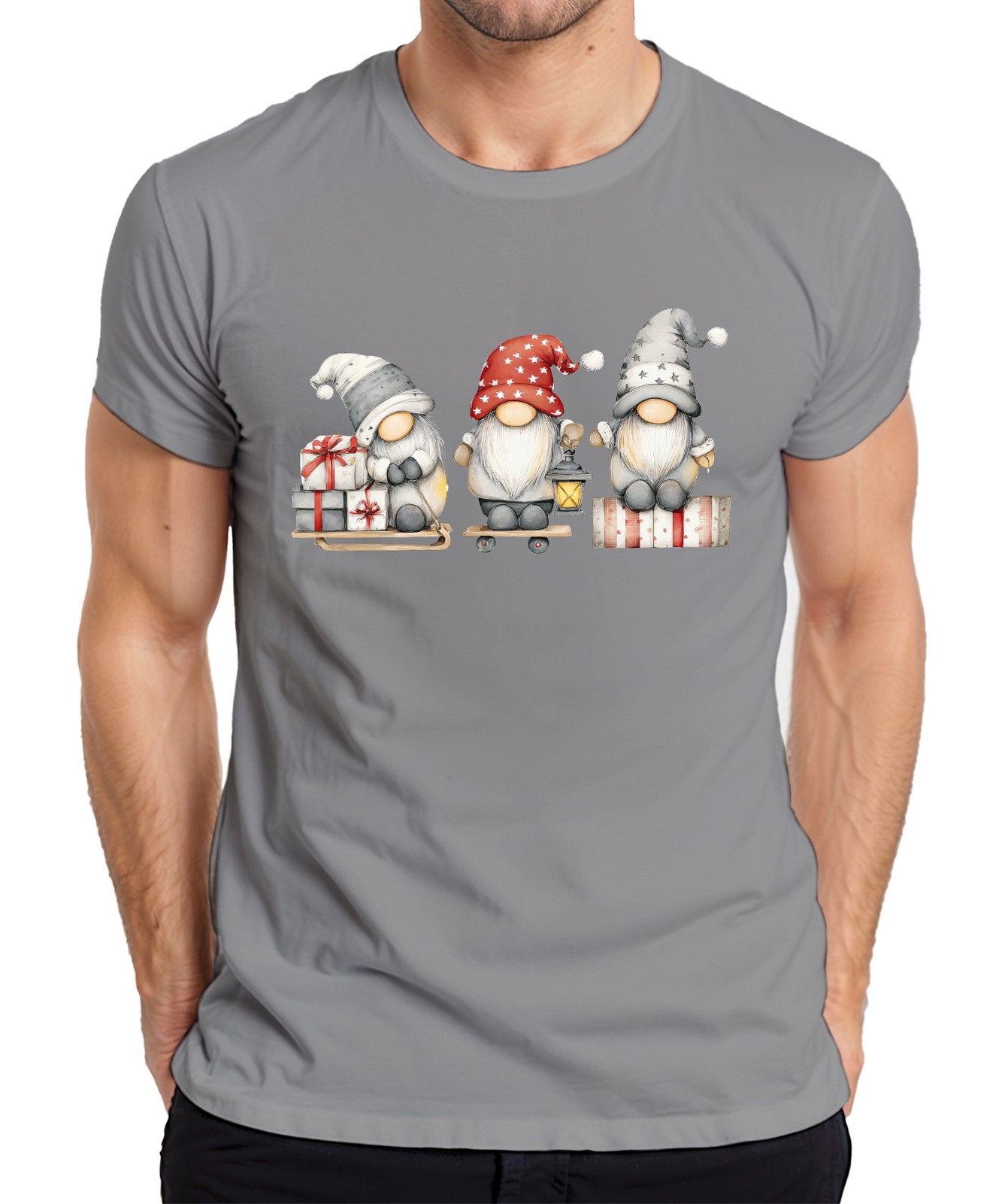 Christmas Elf Three Lantern Sleigh Gifts Vintage Mens T-Shirt