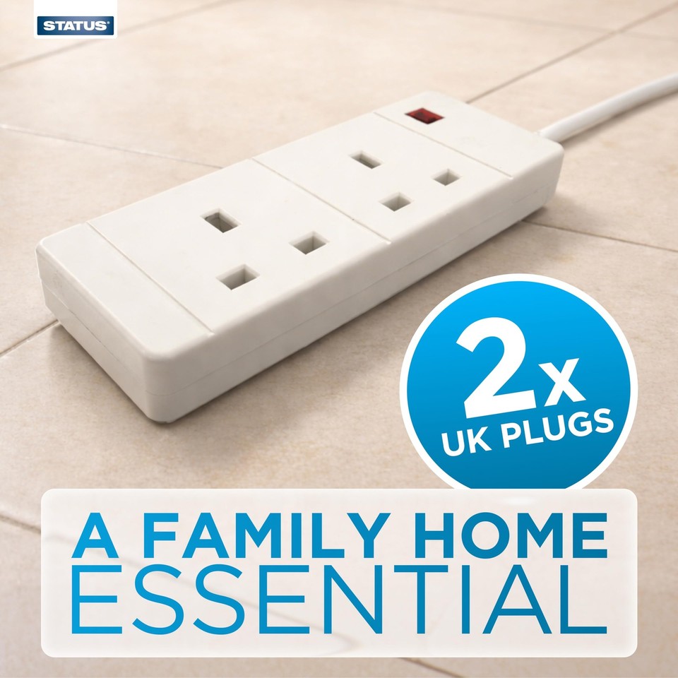 STATUS 2 Socket Extension Lead with Neon Indicator, 6m Extension Cable ...