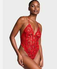 Victoria's Secret Tied-with-a-Bow Embroidery Plunge Teddy size M NWT