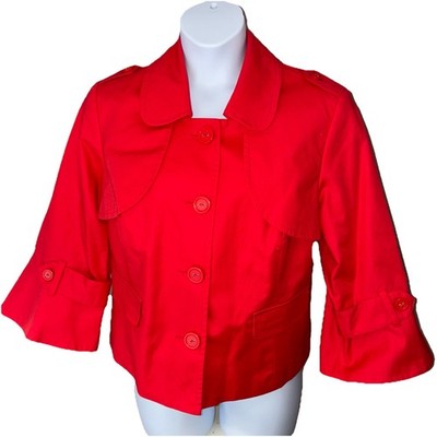 Rafaella Trench Style Cropped Jacket Blazer Red 2X Lined Career 3/4 Bell Sleeve