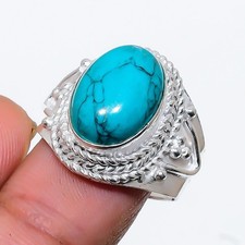 Blue Turquoise Gemstone 925 Sterling Silver Jewelry All Size Ring For Gift