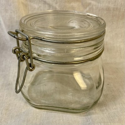 Vintage Fido Bormioli Rocco Glass 1/2 L Container Jar With Hinged Lid Made Italy