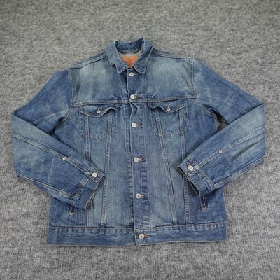 Levi Strauss Jacket Mens XL Denim Trucker Distressed Casual 70797 Pockets