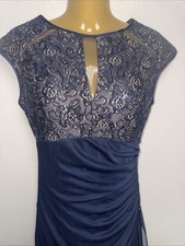 Betsy Adam Formal Dress Women s 4 Maxi Sleeveless Sheer Sequin Top Navy Blue