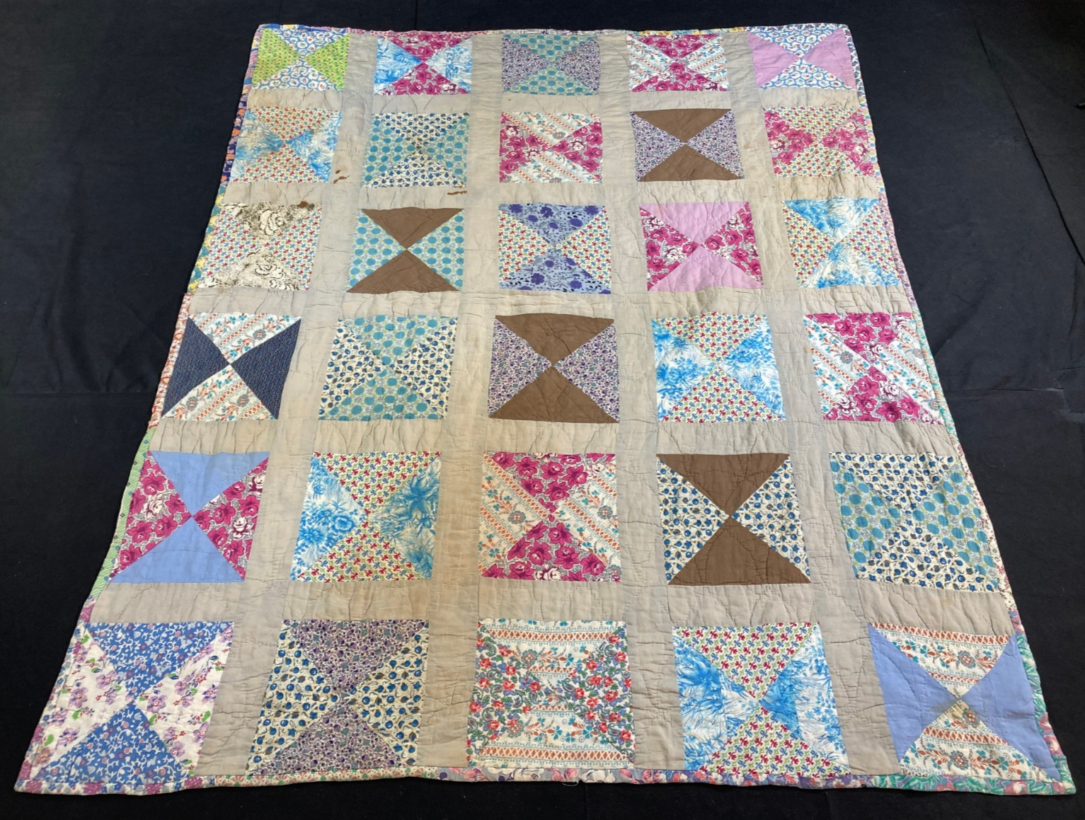 Vintage Handmade Bow Tie Blocks Pattern Multicolored Quilt 77.5x64 ...