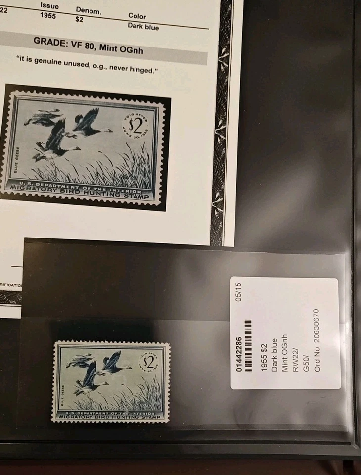 Certified By PSE - US Federal Duck Stamp # RW22 Mint ( VF ) OG NH - Image 3 of 3
