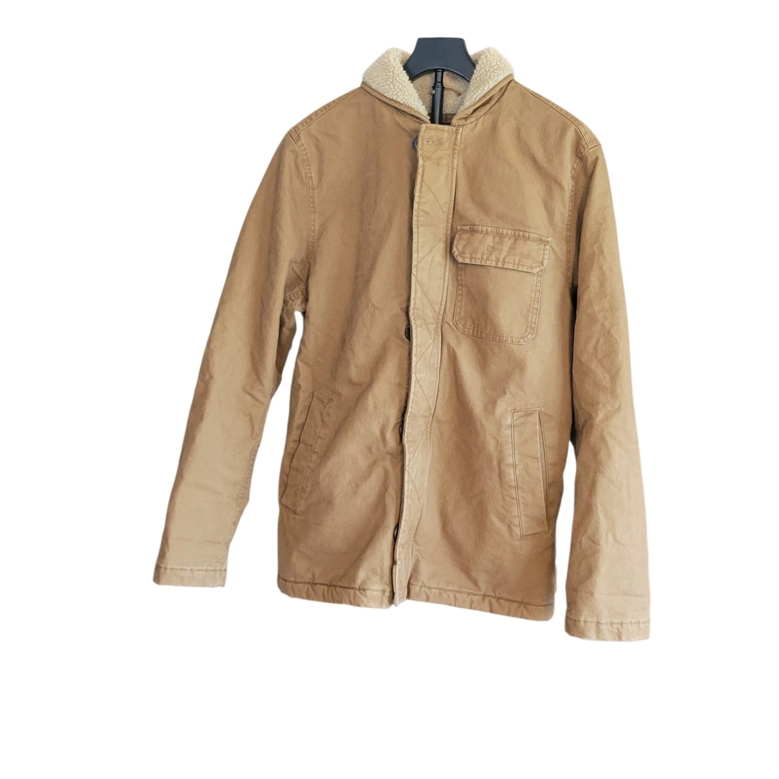 Gap Sherpa Lined Canvas Jacket Tan Brown Workwear Coat Medium Tall MT Palomino