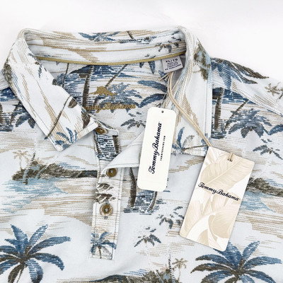 Tommy Bahama IslandZone Oceanic Oasis Polo Mens XL Blue Palm Print Supima NWT