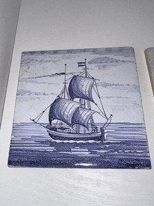 Antique Dutch tile sail ship sailboat 17th century  Delft made in holland !!!!!