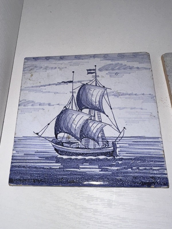 Antique Dutch tile sail ship sailboat 17th century  Delft made in holland !!!!!
