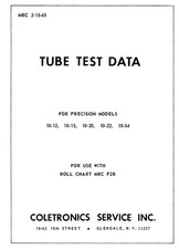 Precision Tube Test Data for 10-12 10-15 10-20 10-22 10-54 Tube Testers 2-15-65