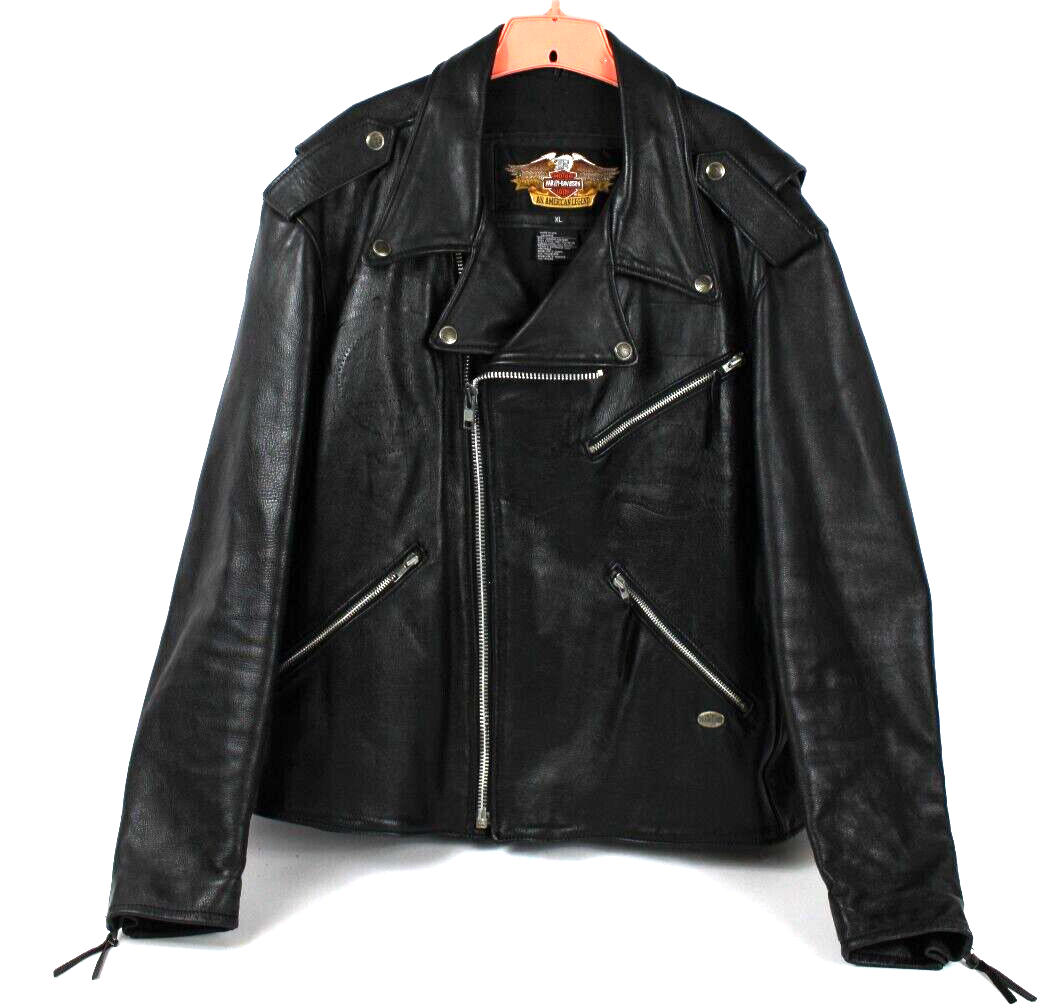 Vintage Harley Davidson Men's XL Black Leather Riding Jacket Tassel
