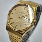 RARE Vintage Seiko 7123-8360 Curtain Dial Gold Tone Quartz Mens Watch