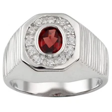 Garnet Oval Cut Gemstone With 925 Sterling Silver Ring For Men's #313 *