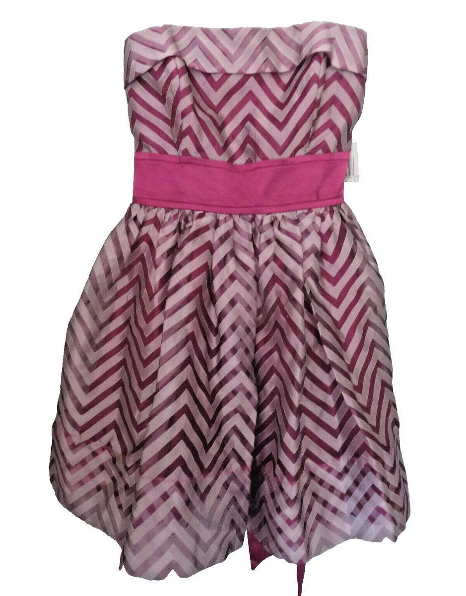 Teeze Me ~ Berry Purple Chevron Organza Bow Back Fit & Flare Party Dress  3/4 NEW | eBay