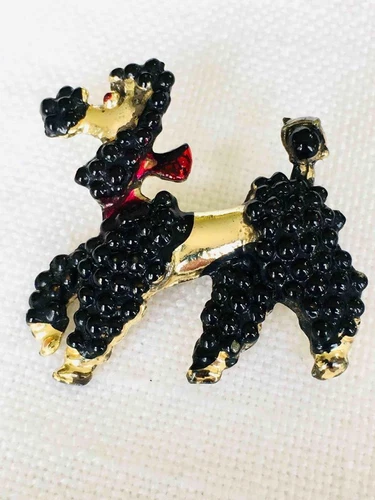 Vintage Black and Gold Enamel Poodle Dog Pin Brooch