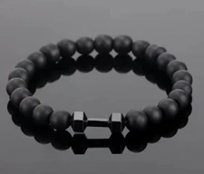 Frosted Black Bead Bracelet With Dumbbell 
