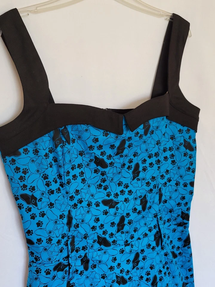 Vestido Switchblade Stiletto Talla XXL Retro Pinup Bulldog Francés Azul Sin Cinturón Foto 3 de 4