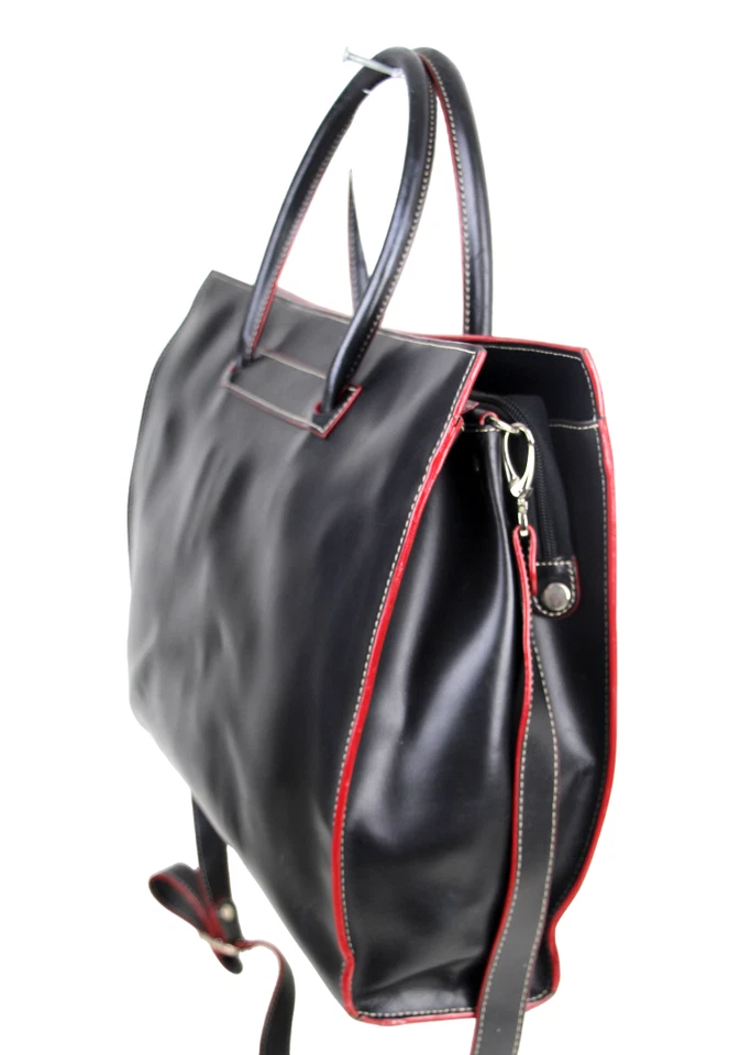 BOLSO DE HOMBRO ORGANIZADOR DE MANO DE NEGOCIOS PARA PORTÁTIL CUERO GENUINO RIBETE ROJO NEGRO LODIS Foto 4 de 4