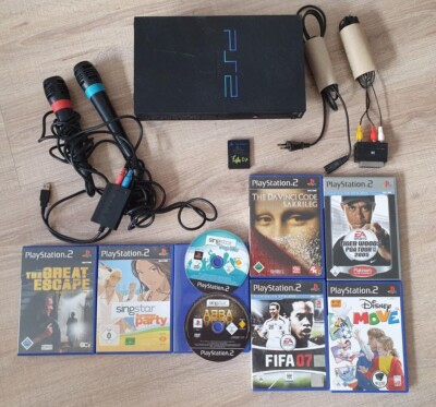 Sony Playstation 2 PS2 Konsole FAT Schwarz Singstar Spiele und Kabel Bundle #2