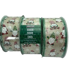 3X NEW Kirkland Wire Edged Ribbon Spools Christmas Gnomes 2.5" x 50 yards each