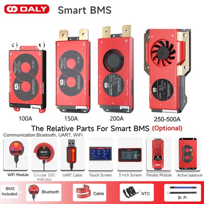 Daly 4S 12V/8S 24V/16S 48V 100A-500A LiFePo4 Smart (Fan) BMS +Bluetooth Module
