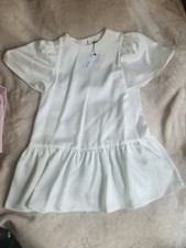 Nasty gal Structured Puff Sleeve Peplum Hem Mini Dress White Sz 12 BNWT